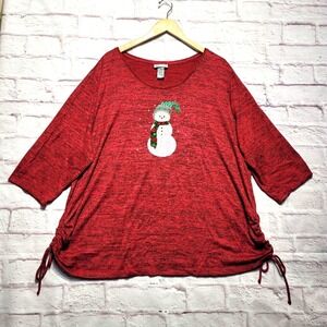 Catherines Snowman Sequin Top Womens 2X Red Soft Stretch Christmas Holiday Tunic